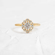 D Color Round Cut Moissanite Floral Halo Engagement Ring