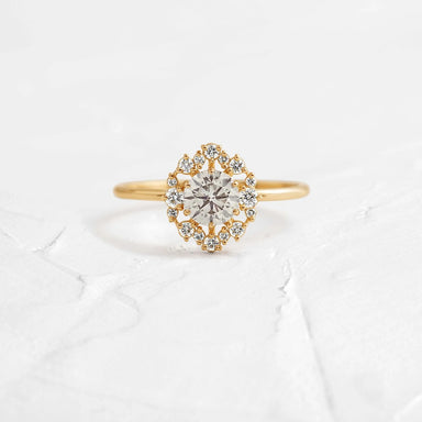 D Color Round Cut Moissanite Floral Halo Engagement Ring