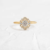 D Color Round Cut Moissanite Floral Halo Engagement Ring