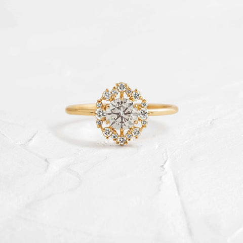 D Color Round Cut Moissanite Floral Halo Engagement Ring