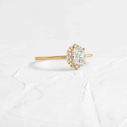Moissanite Radiant Cut D Color Vintage Halo Engagement Ring