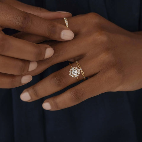 D Color Round Cut Moissanite Floral Halo Engagement Ring