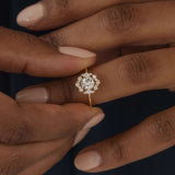 D Color Round Cut Moissanite Floral Halo Engagement Ring