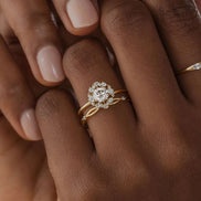 D Color Round Cut Moissanite Floral Halo Engagement Ring