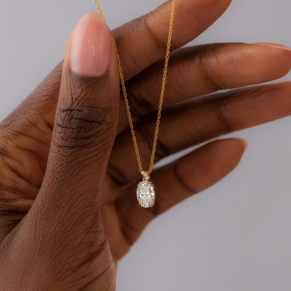Moissanite D Color Oval Cut Hidden Accent Pendant