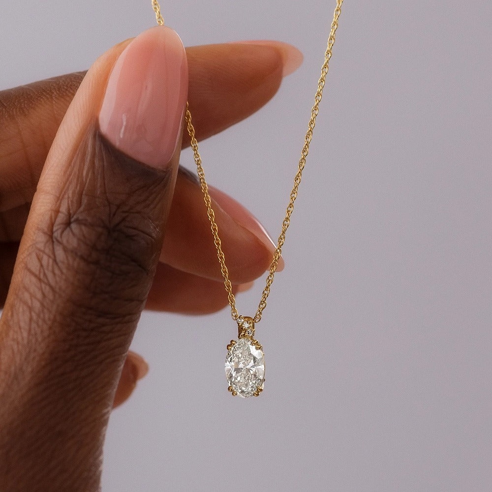Moissanite D Color Oval Cut Hidden Accent Pendant