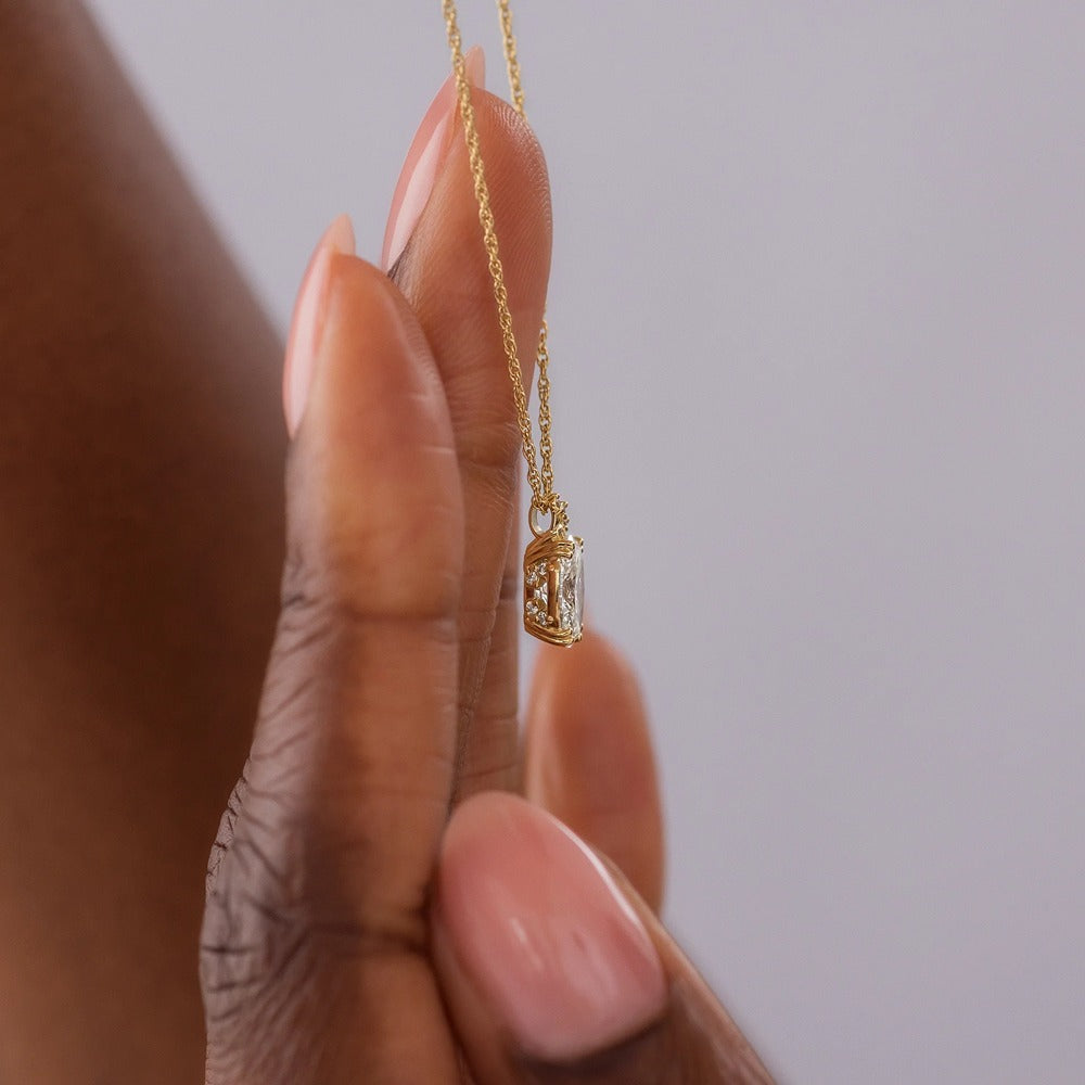 Moissanite D Color Oval Cut Hidden Accent Pendant