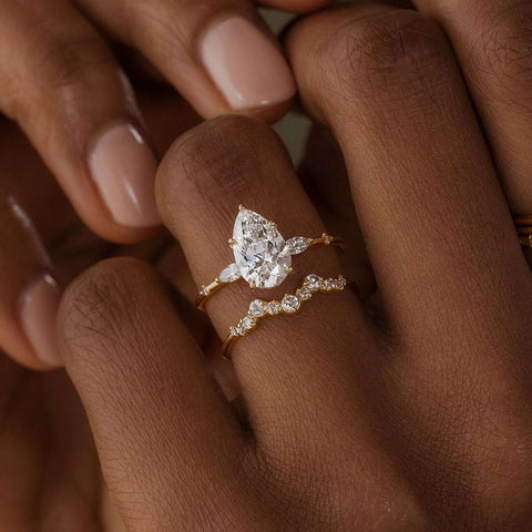 Pear Cut Vintage Colorless Moissanite Engagement Ring