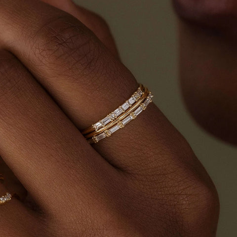 Moissanite D Color Round & Emerald Cut Half Eternity Band