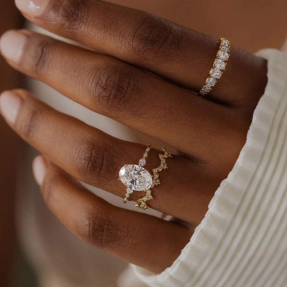 Oval Cut Moissanite Multi Stone Engagement Ring