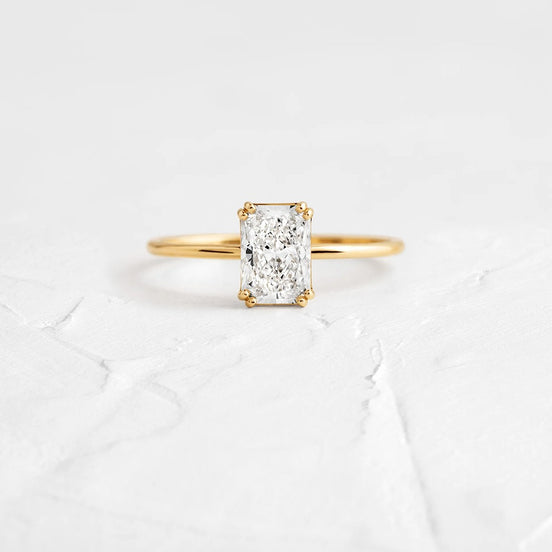 Radiant Cut Double Claw Prong Solitaire Moissanite Ring