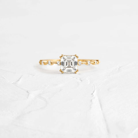 Asscher Cut Moissanite Cluster D Color Engagement Ring
