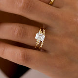 Emerald Cut Cluster Colorless Moissanite Wedding Ring