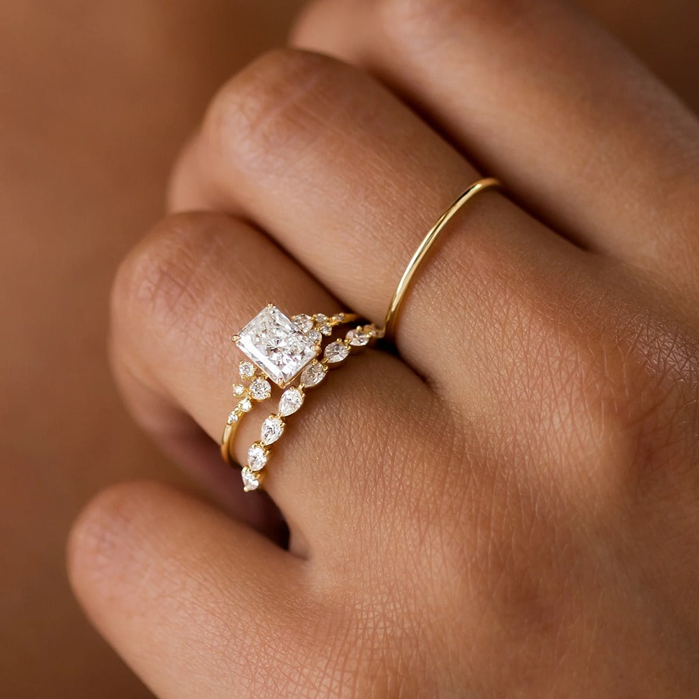 Radiant Cut Colorless Moissanite Vintage Engagement Ring