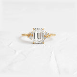 Emerald Cut Cluster Colorless Moissanite Wedding Ring