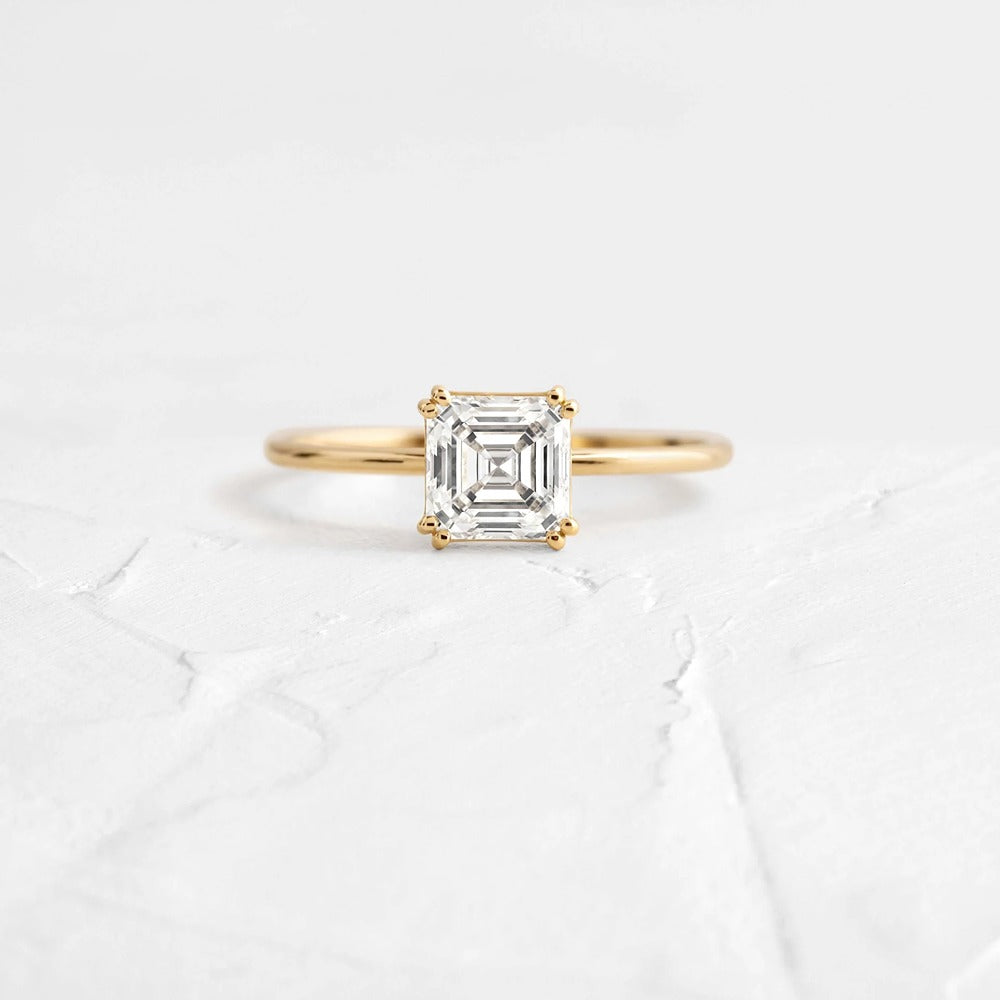 Moissanite Asscher Cut Solitaire Wedding Ring