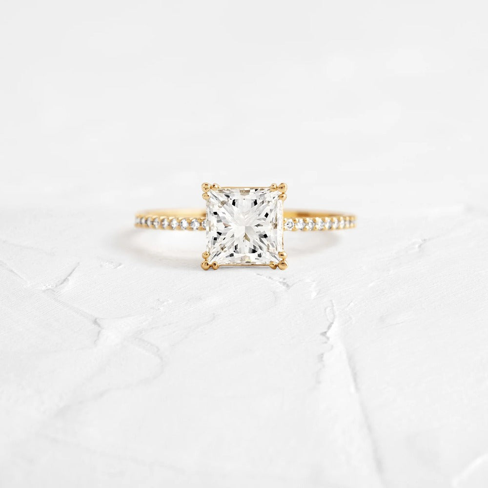 Princess Cut Pave Set Moissanite Engagement Ring