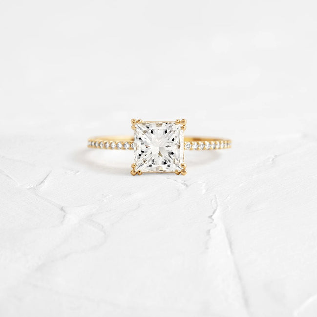 Princess Cut Pave Set Moissanite Engagement Ring
