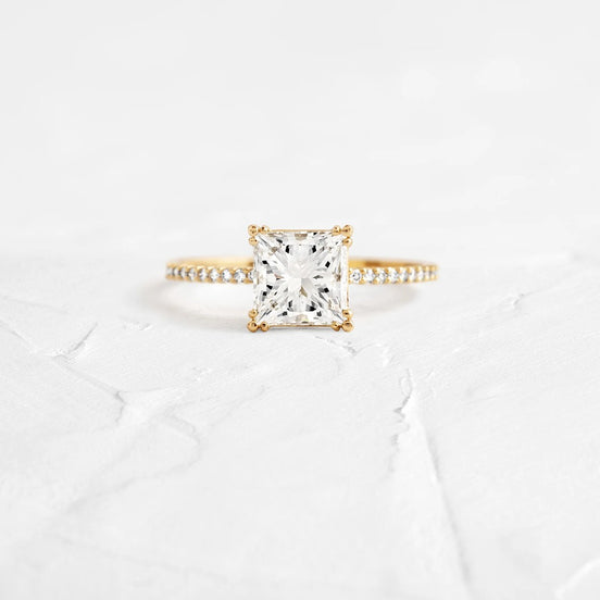 Princess Cut Pave Set Moissanite Engagement Ring