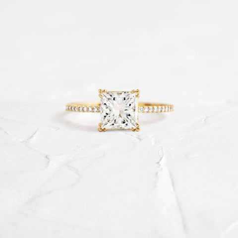 Princess Cut Pave Set Moissanite Engagement Ring