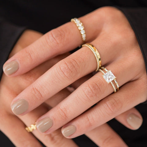 Princess Cut Pave Set Moissanite Engagement Ring