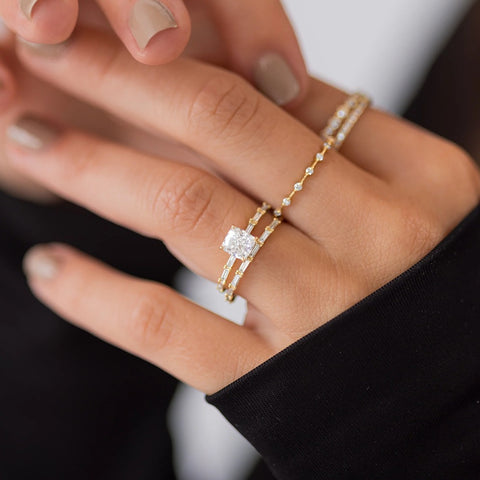 Cushion Cut Fluency D Color Moissanite Wedding Ring