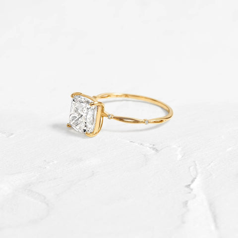 Solitaire Cushion Cut Side Accent Moissanite Engagement Ring
