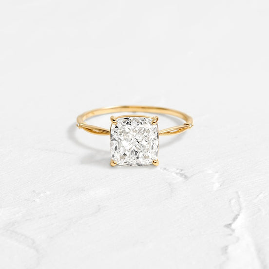 Solitaire Cushion Cut Side Accent Moissanite Engagement Ring