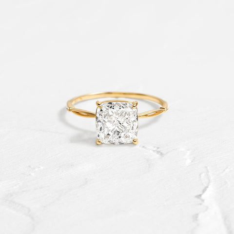 Solitaire Cushion Cut Side Accent Moissanite Engagement Ring
