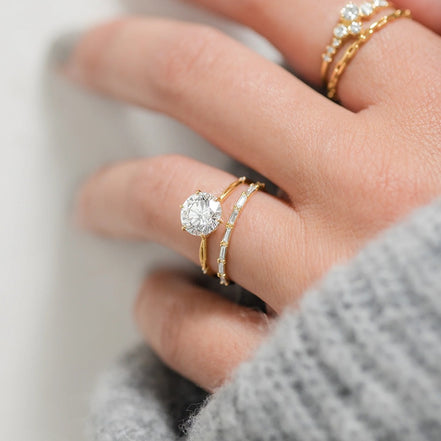 Moissanite Round Cut Solitaire With Side Accent Wedding Ring