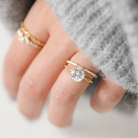 Moissanite Round Cut Solitaire With Side Accent Wedding Ring
