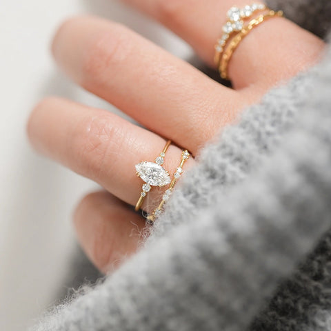 D Color Moissanite Five Stone Marquise Cut Wedding Proposal Ring
