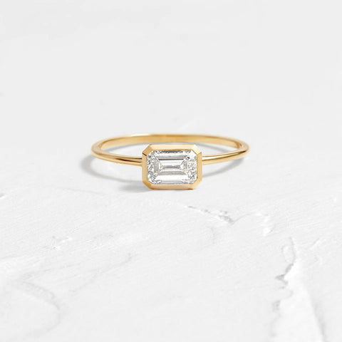 Emerald Cut Bezel Hidden Accent Moissanite Engagement Ring