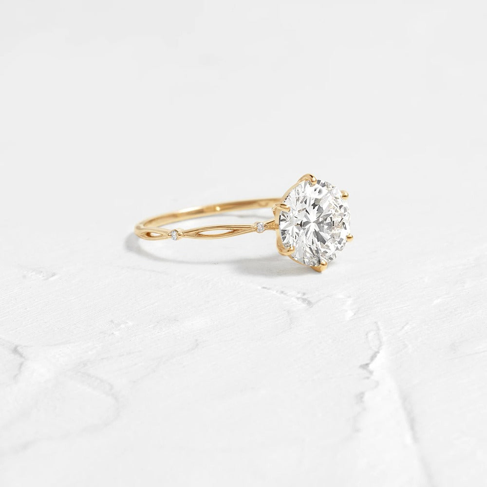 Moissanite Round Cut Solitaire With Side Accent Wedding Ring