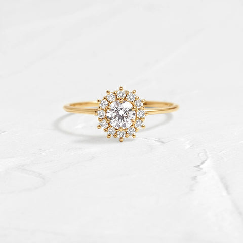Moissanite Round Cut Floral Halo Wedding Proposal Ring