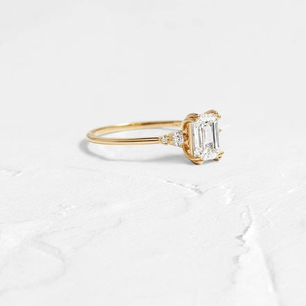 Emerald Cut Moissanite Five Stone Engagement Ring