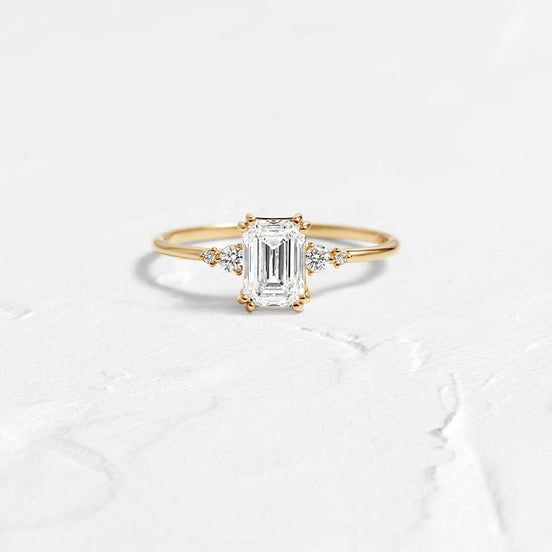 Emerald Cut Moissanite Five Stone Engagement Ring