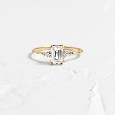 Emerald Cut Moissanite Five Stone Engagement Ring