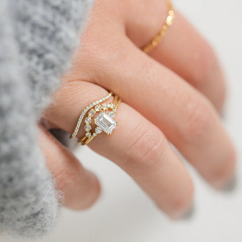 Emerald Cut Moissanite Five Stone Engagement Ring