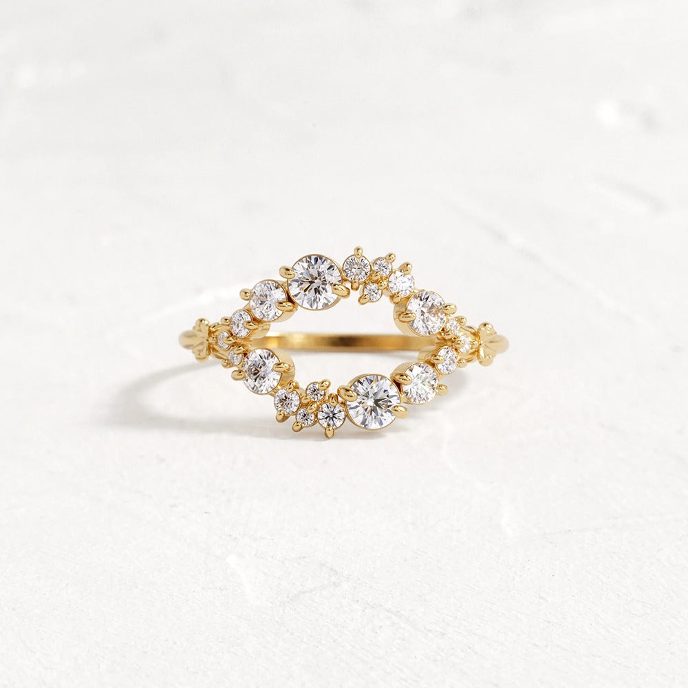 Round Cut Double Curved Colorless Moissanite Proposal Ring