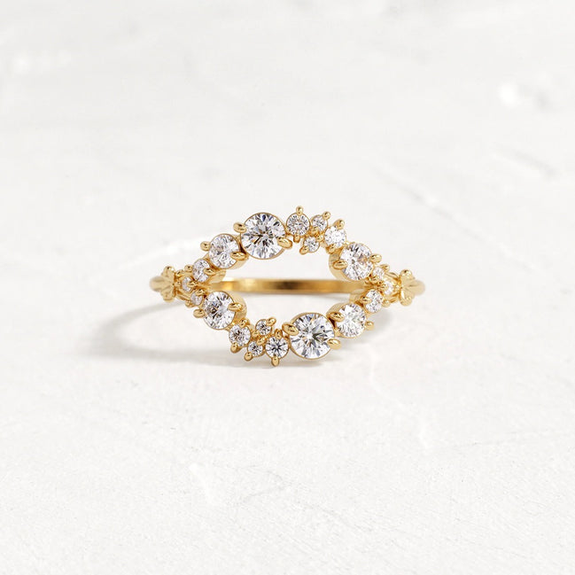 Round Cut Double Curved Colorless Moissanite Proposal Ring