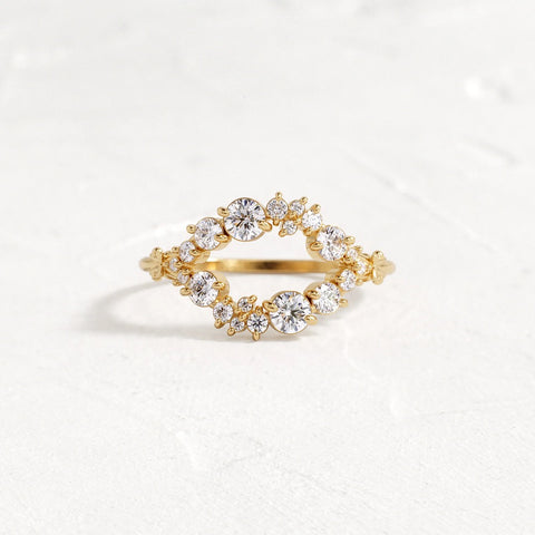 Round Cut Double Curved Colorless Moissanite Proposal Ring