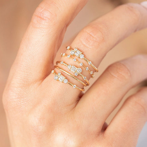 Asscher Cut Cluster Moissanite Ring For Women