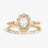 D Color Moissnaite Oval Cut Art Deco Bridal Ring Set For Women