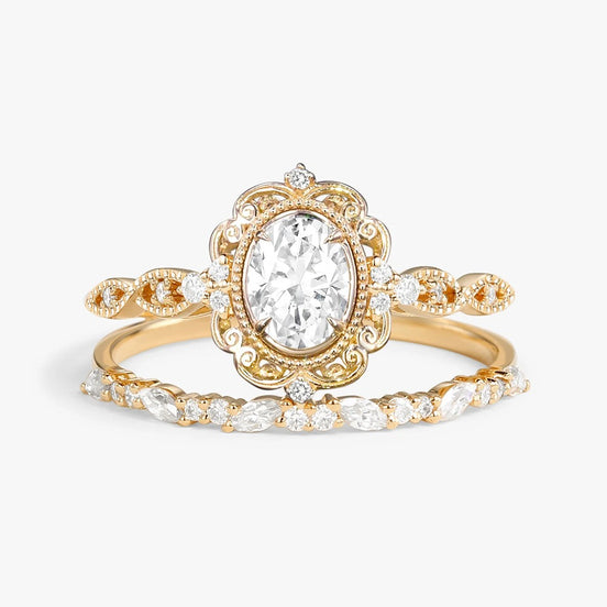 Oval Cut Art Deco Moissanite Colorless Bridal Set For Women