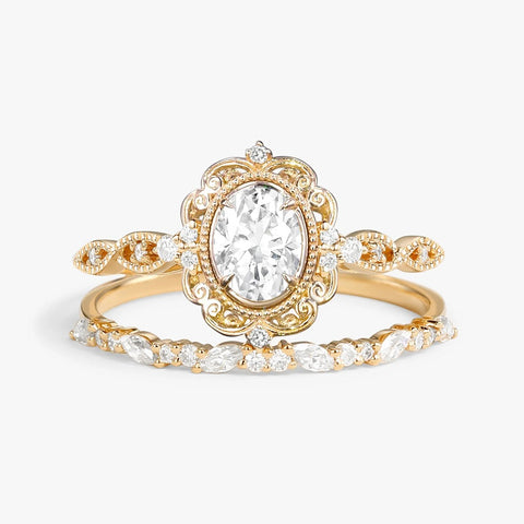 Oval Cut Art Deco Moissanite Colorless Bridal Set For Women