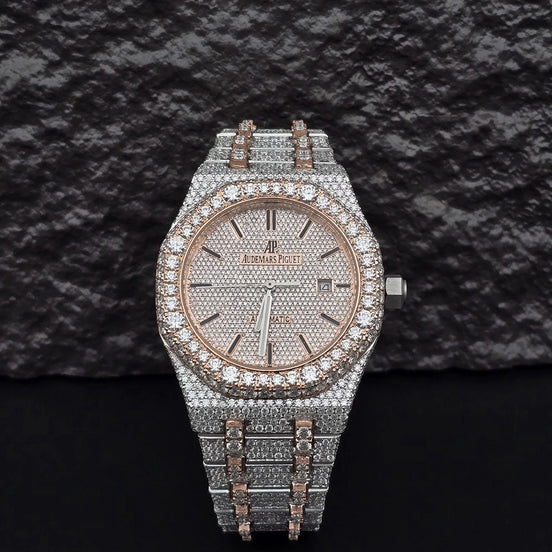 Black Stick Dual Tone Moissanite Stylish Watch