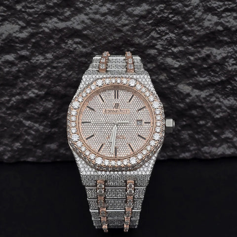 Black Stick Dual Tone Moissanite Stylish Watch