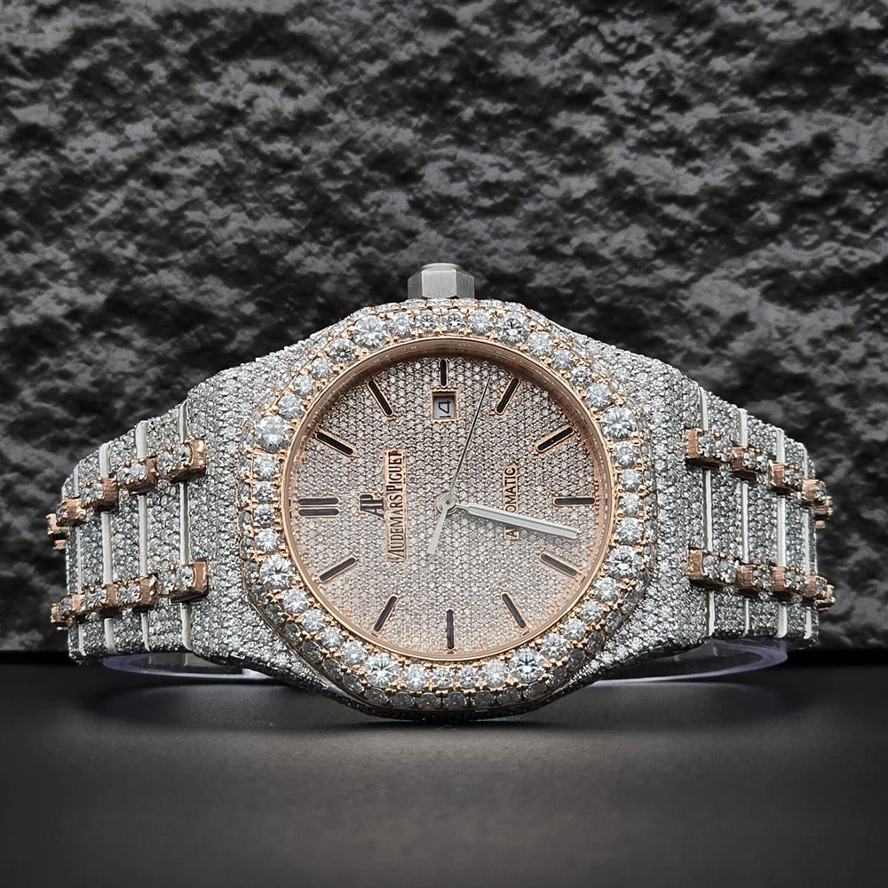 Black Stick Dual Tone Moissanite Stylish Watch