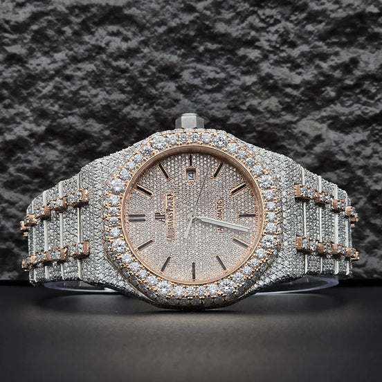 Black Stick Dual Tone Moissanite Stylish Watch